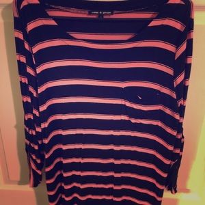 Pink and black quarter length sleeve tee